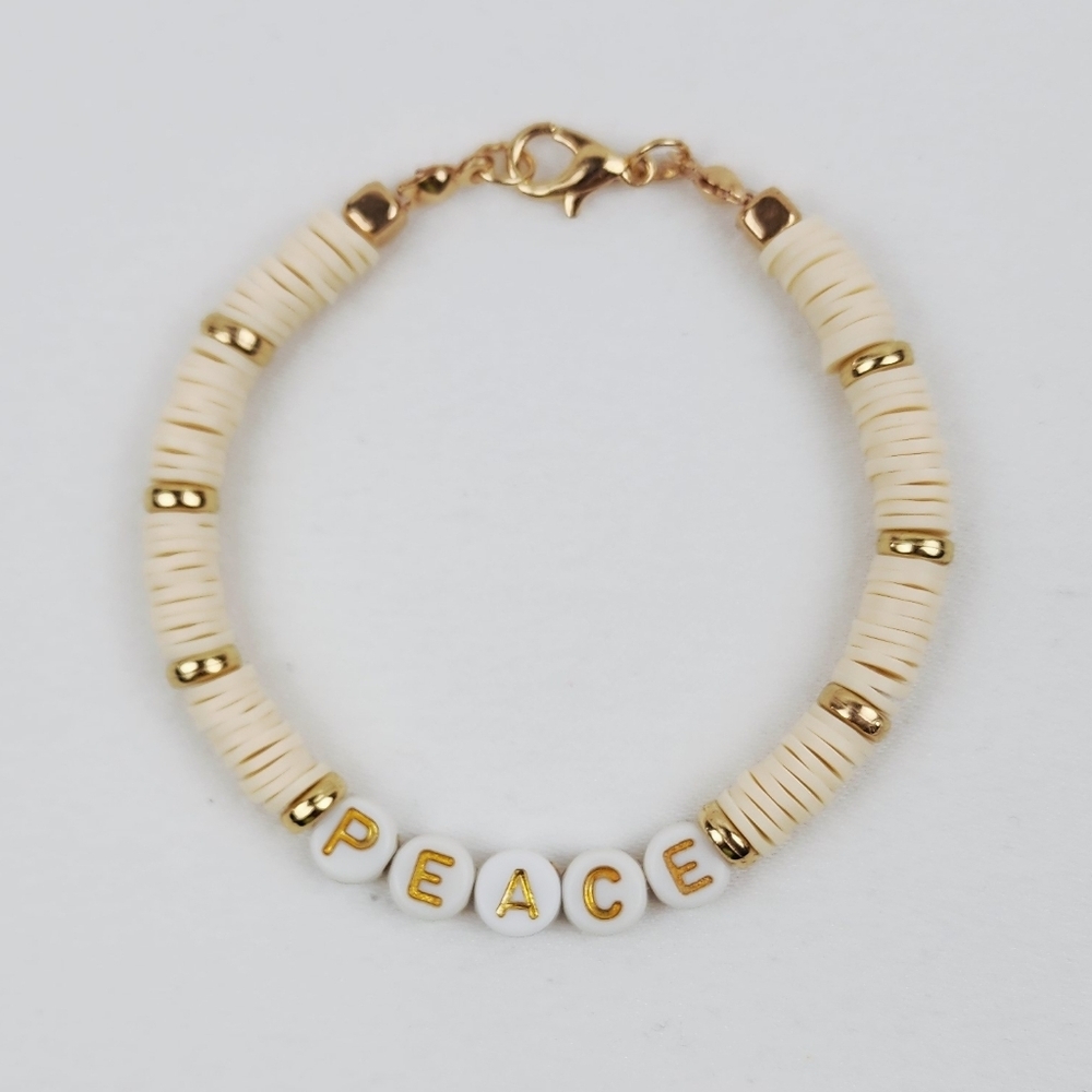 Handmade Word Peace Cream And Gold Bracelet